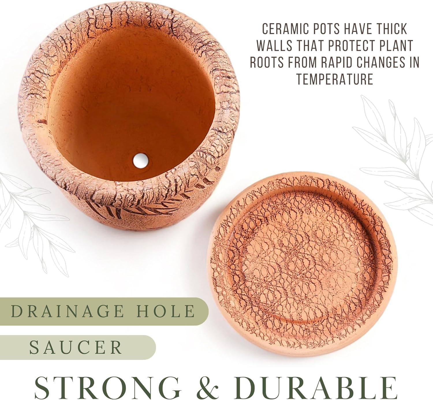 Ceramic Pot with Drainage Hole and Saucer, Plant Pots, Modern Decorative Planters for House Plants