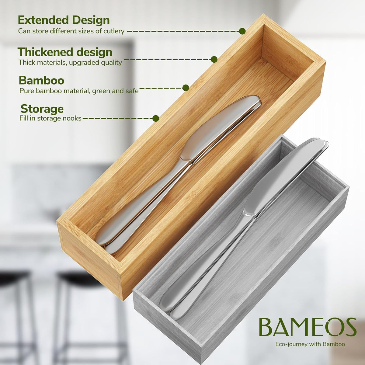 BAMEOS Kitchen Drawer Organizer,Small Silverware Drawer Organizer,Bamboo Utensil Organizer for