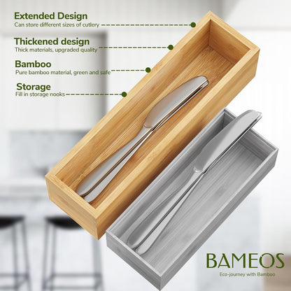 BAMEOS Kitchen Drawer Organizer,Small Silverware Drawer Organizer,Bamboo Utensil Organizer for