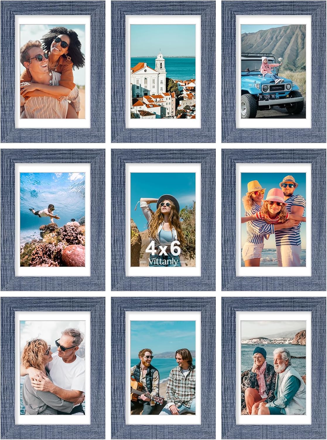 Vittanly 4x6 Picture Frames Set of 9, Shatter Resistant Plexiglass, Display 3.5x5 Pictures with Mat