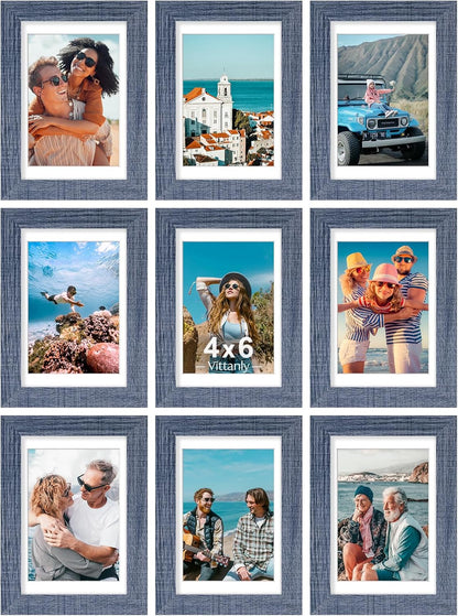 Vittanly 4x6 Picture Frames Set of 9, Shatter Resistant Plexiglass, Display 3.5x5 Pictures with Mat