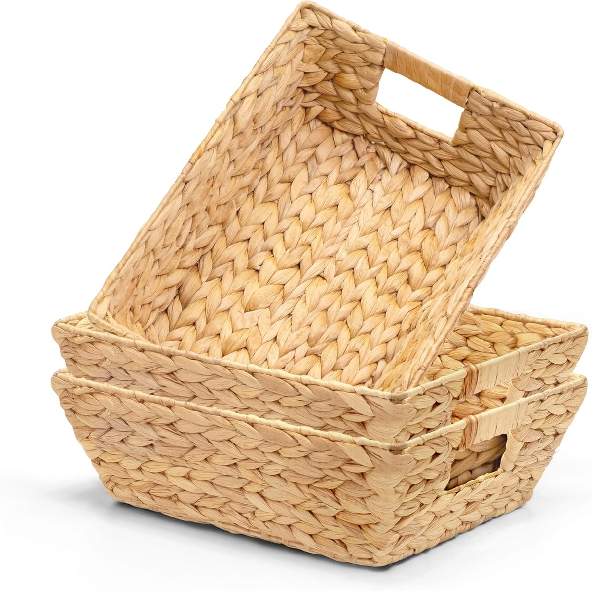 Set of 3 Snack Baskets, Wicker Snack Basket Organizer for Office, Small Wicker Baskets with