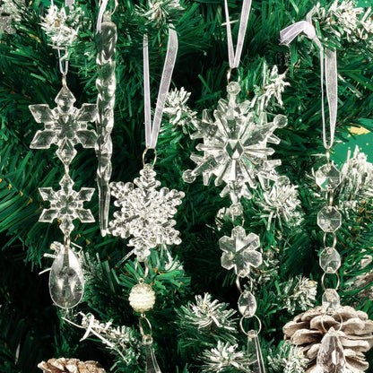 18pcs Christmas Tree Decoration Crystal Ornaments - Hanging Acrylic Christmas Snowflake Icicle Drop