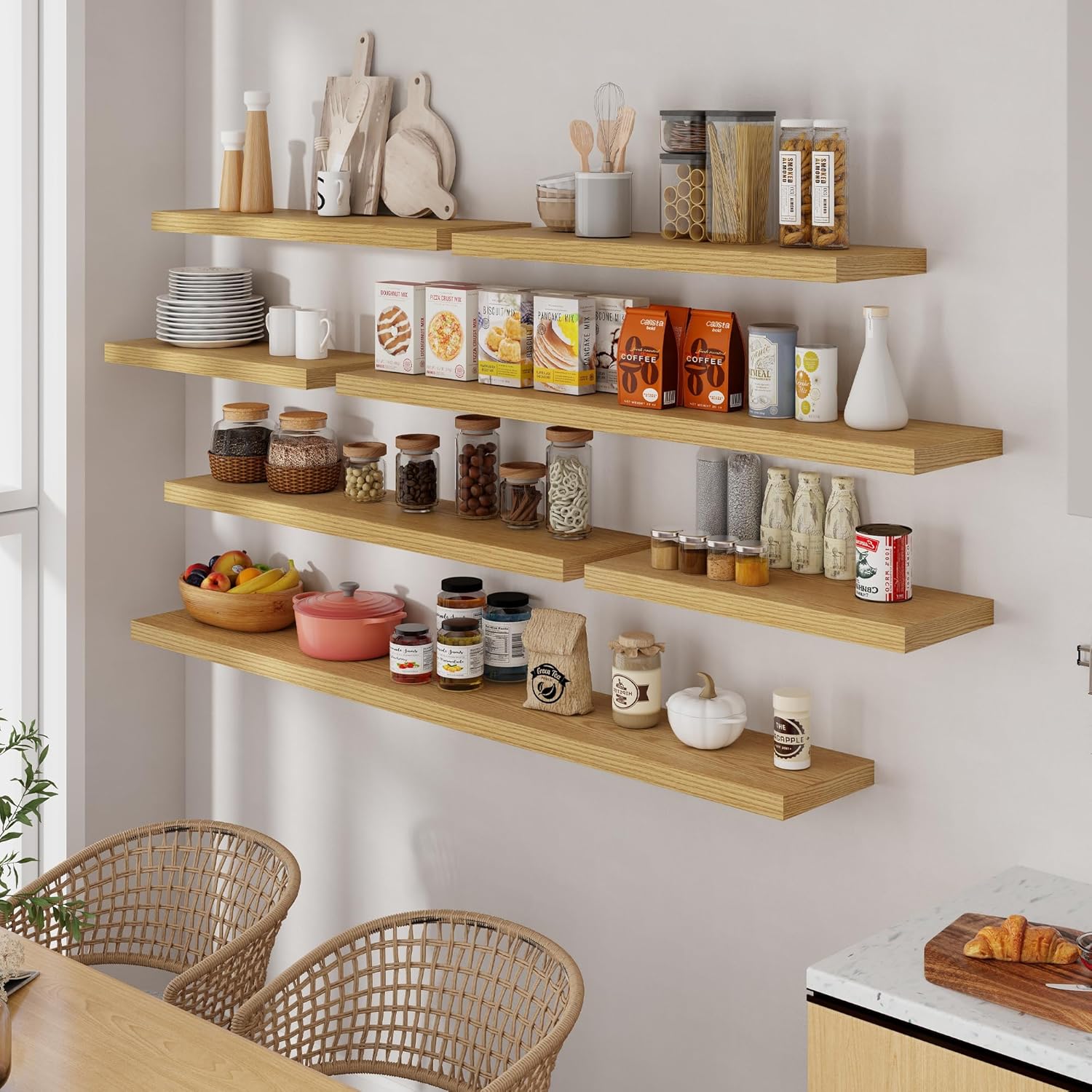 55 Inch Floating Shelves Set of 2, Rustic 55 x 9 Floating Shelf for Wall, 9 Inch Deep Wall Shelves