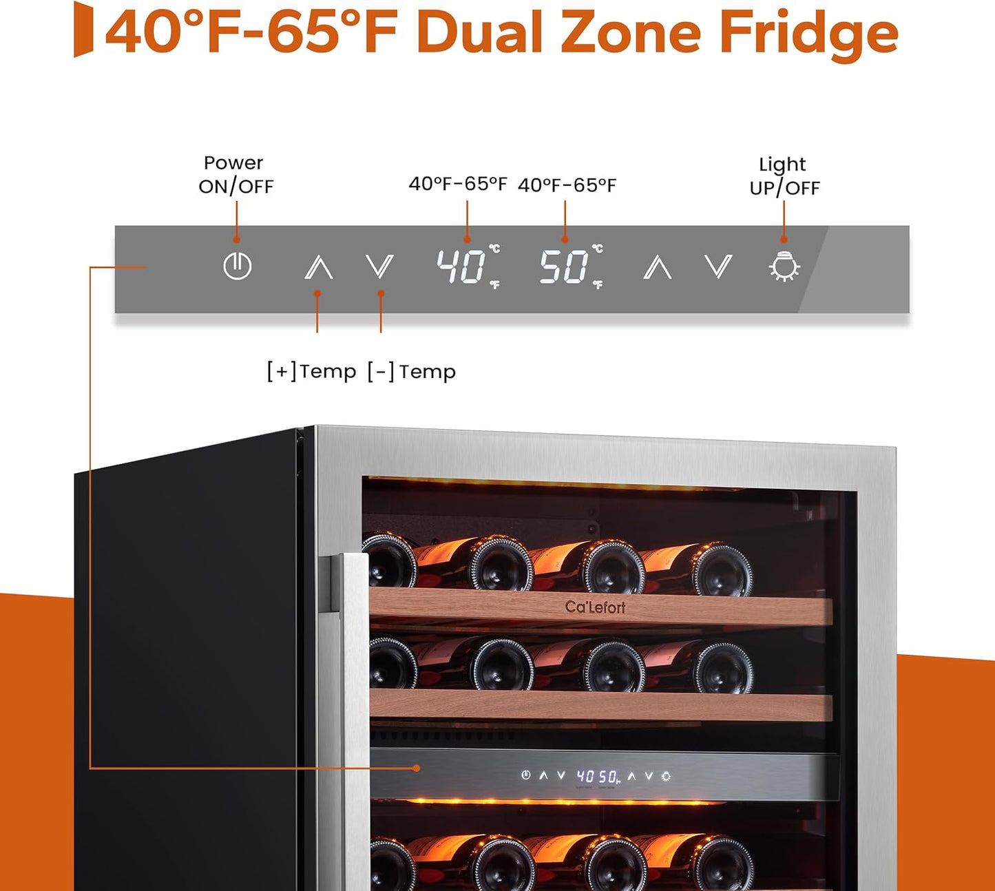 Ca'Lefort Wine Fridge & Cooler - 24 Inch 46 Bottle Wine Cooler Refrigerator, 40-65°F Dual Zone Wine
