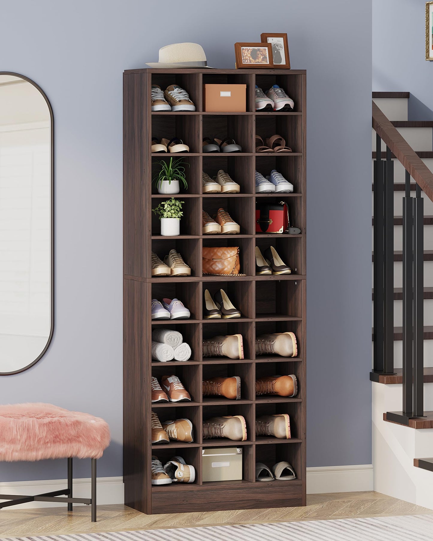 Tribesigns 10-Tier Shoe Storage Cabinet, Espresso Wooden Shoe Rack with 30 Cubbies, Freestanding