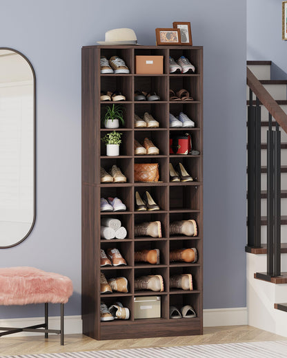 Tribesigns 10-Tier Shoe Storage Cabinet, Espresso Wooden Shoe Rack with 30 Cubbies, Freestanding