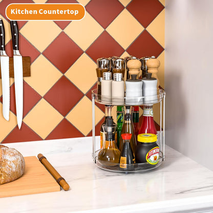 2 Tier Lazy Susan Turntable for Cabinet,Countertop,Pantry,9.5"W Spinning Seasoning Organizer,Double