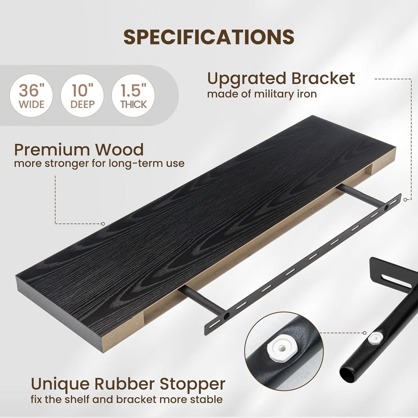 Fun Memories Floating Shelves for Wall 36 Inches, Wood Shelves with Invisible Bracket, 10" Deep