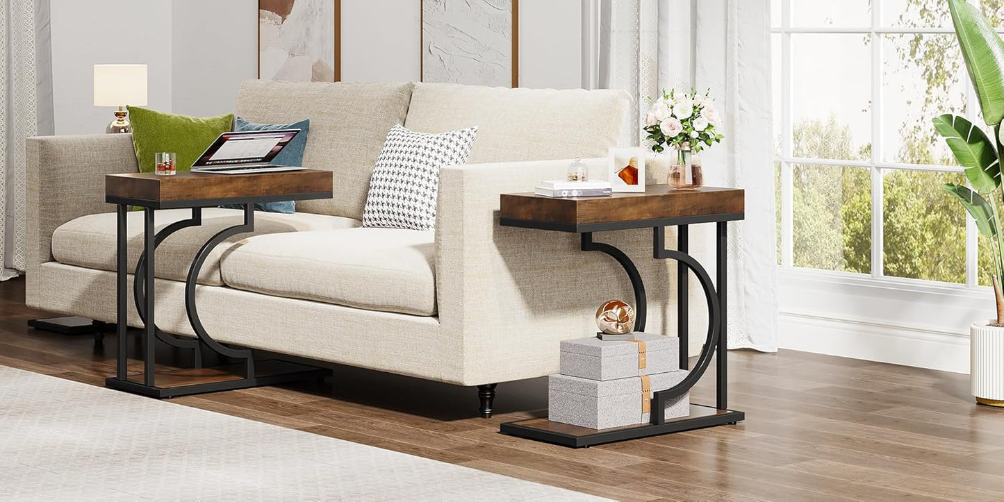 Tribesigns Side Table Set of 2 Narrow C Shaped End Table Modern Bedside Tables for Couch, Small