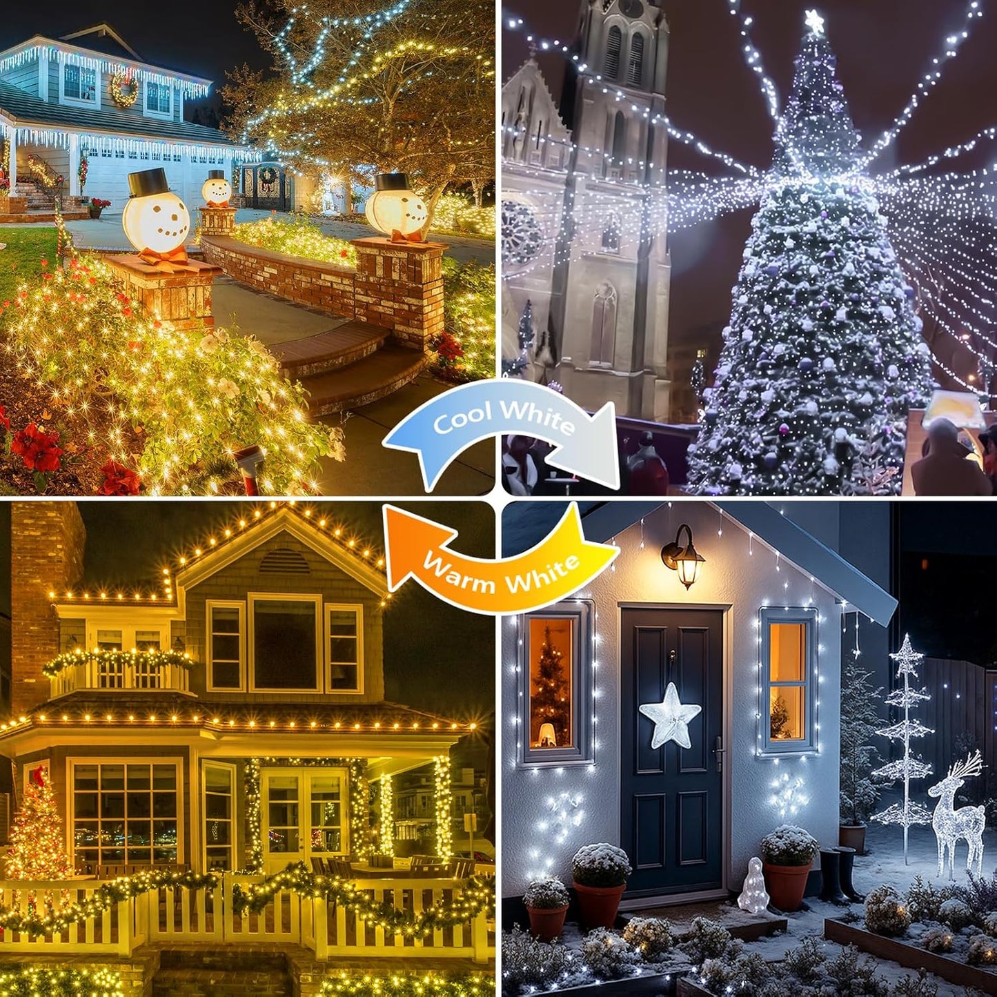 SANJICHA Warm White and Cool White Color Changing Solar String Lights, Extra-Long 2PK 144FT 400LED