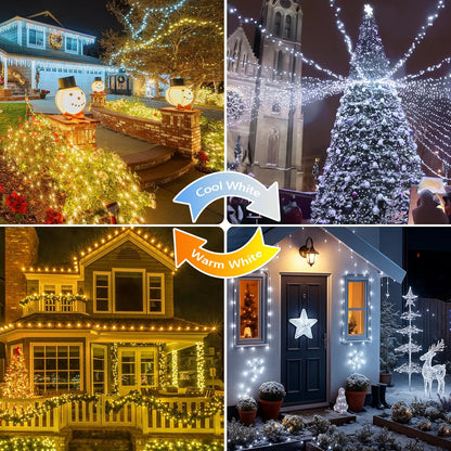 SANJICHA Warm White and Cool White Color Changing Solar String Lights, Extra-Long 2PK 144FT 400LED
