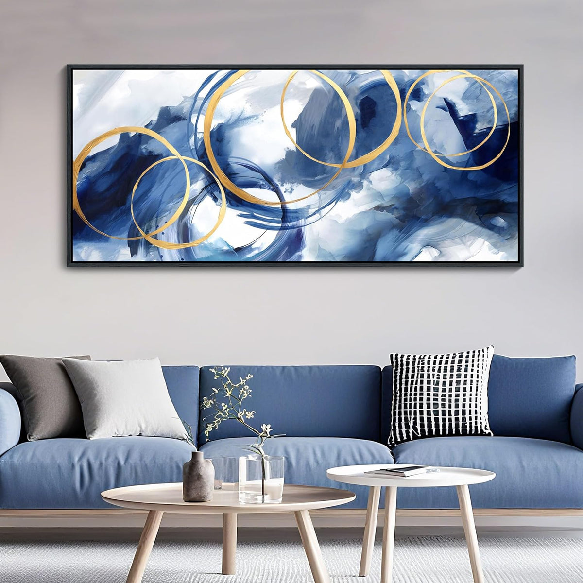 AJAZIKO Blue Abstract Canvas Wall Art Modern Wall Decor Artwork for Walls Living Room Large