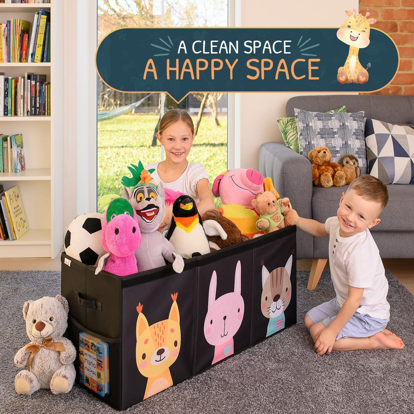 Extra Large Toy Storage Organizer with Lid - Sturdy, Collapsible Toy Chest Storage Box with Cute