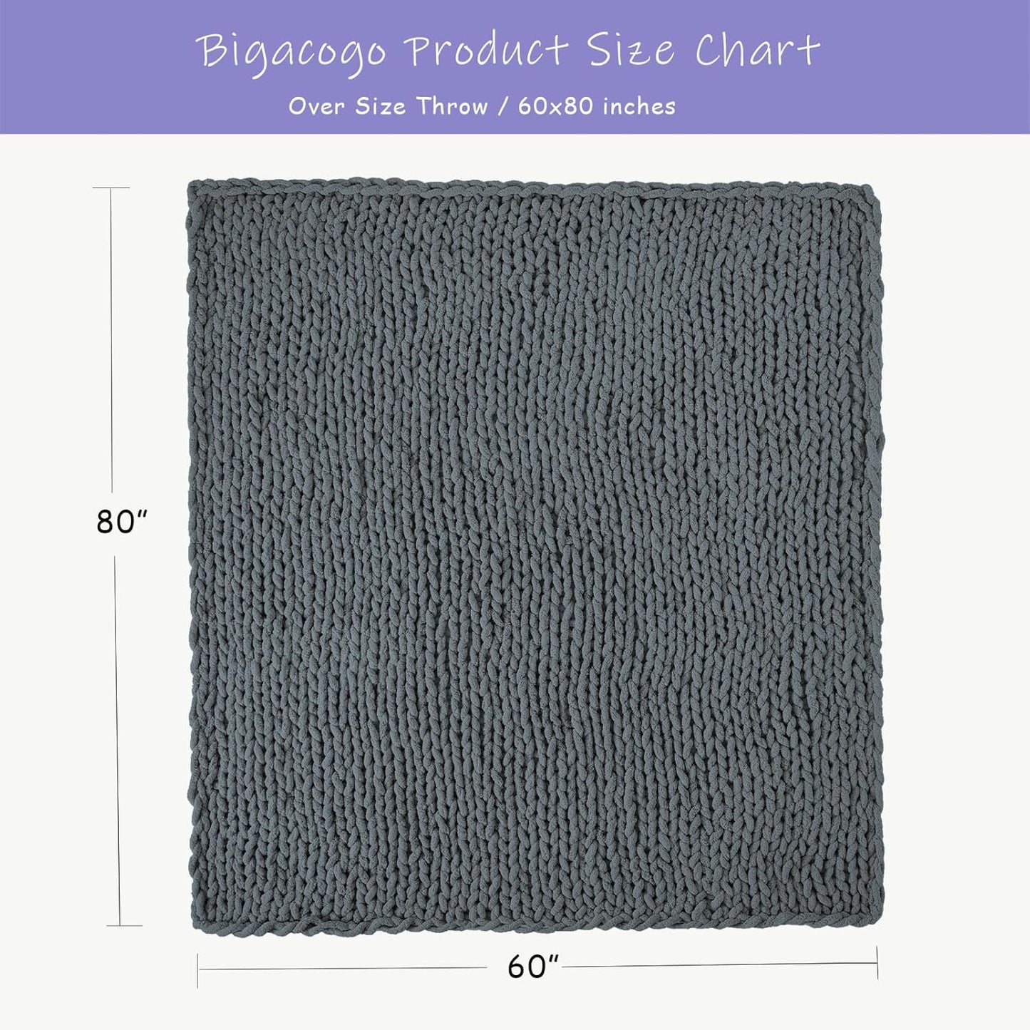 Bigacogo Chunky Knit Throw Blanket for Couch, 60x80 inches, 100% Hand Knitted with Thick Jumbo