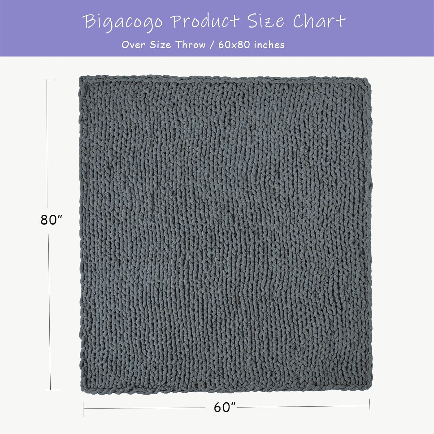 Bigacogo Chunky Knit Throw Blanket for Couch, 60x80 inches, 100% Hand Knitted with Thick Jumbo