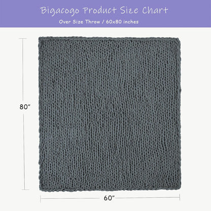 Bigacogo Chunky Knit Throw Blanket for Couch, 60x80 inches, 100% Hand Knitted with Thick Jumbo