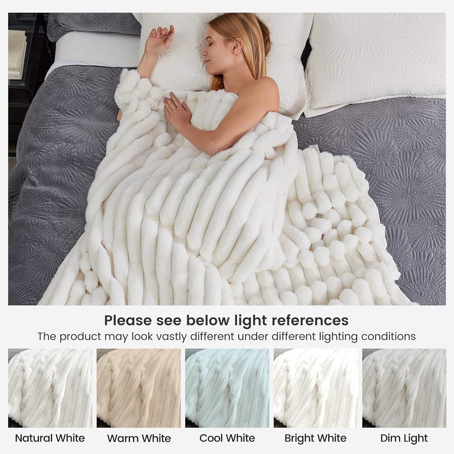 Cozy Bliss Faux Fur Throw Blanket for Couch, Cozy Warm Plush Striped Blanket for Sofa Bedroom