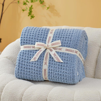 Snuggle Sac Blue Waffle Throw Blanket for Couch Bed Sofa 60x80 inches, Reversible Blue Blanket