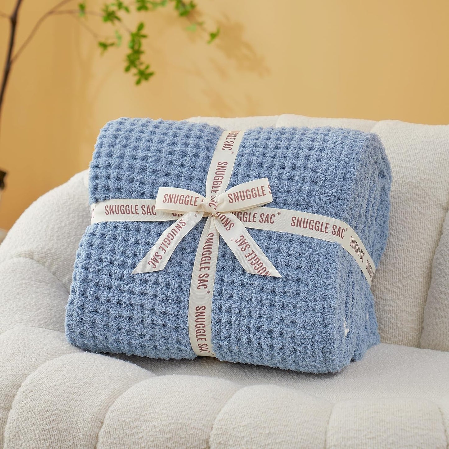 Snuggle Sac Ultra Soft Waffle Throw Blanket for Couch Bed Sofa 50x60 inches, Reversible Blue