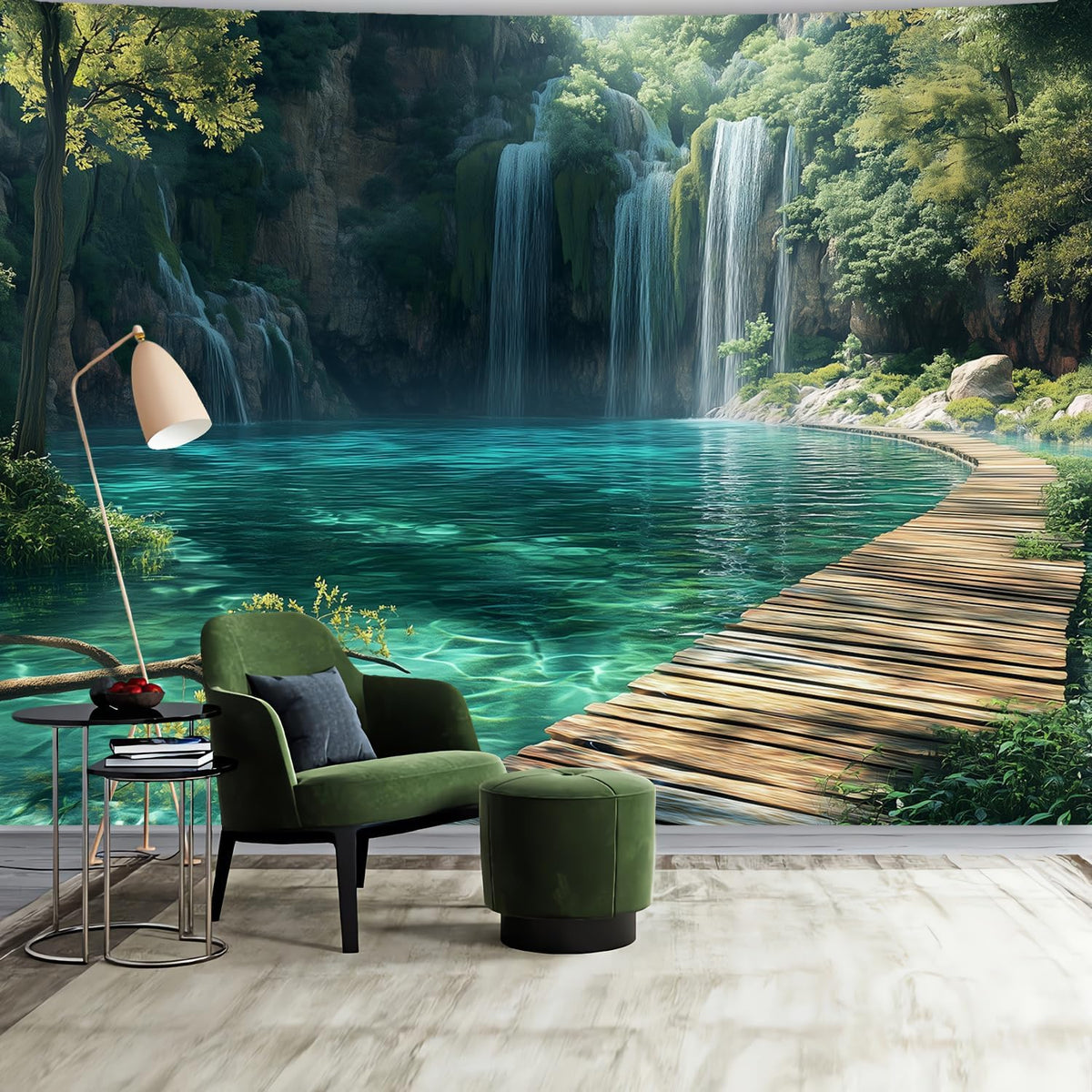 BSFHH Nature Tapestry Forest Tree Sea Cave Wall Hanging, Stream Through Rainforest Landscape Wall