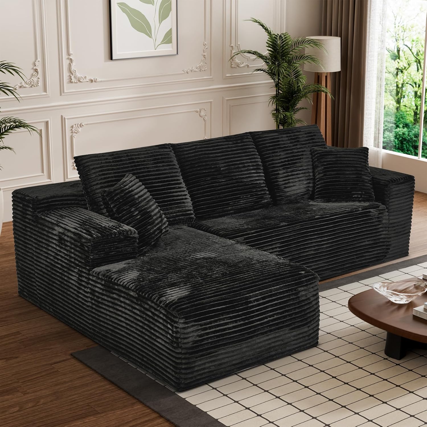 Modular Sectional Sofa Cloud Sectional Couch, 107" Comfy Fluffy L Shaped Black Couches for Living