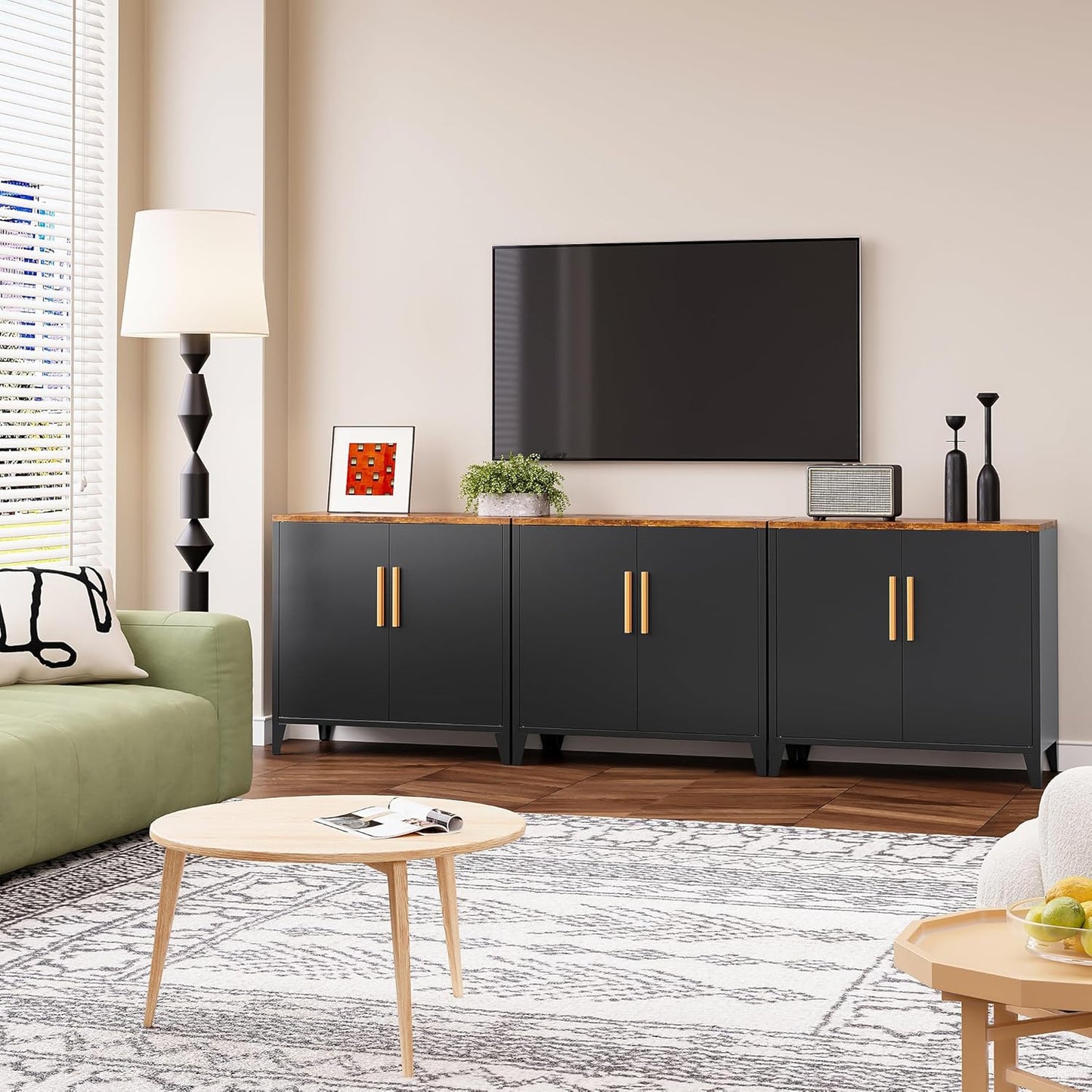 SISESOL Black Storage Cabinet with Doors and Shelves,30 inch Pantry Cabinet Sideboard with