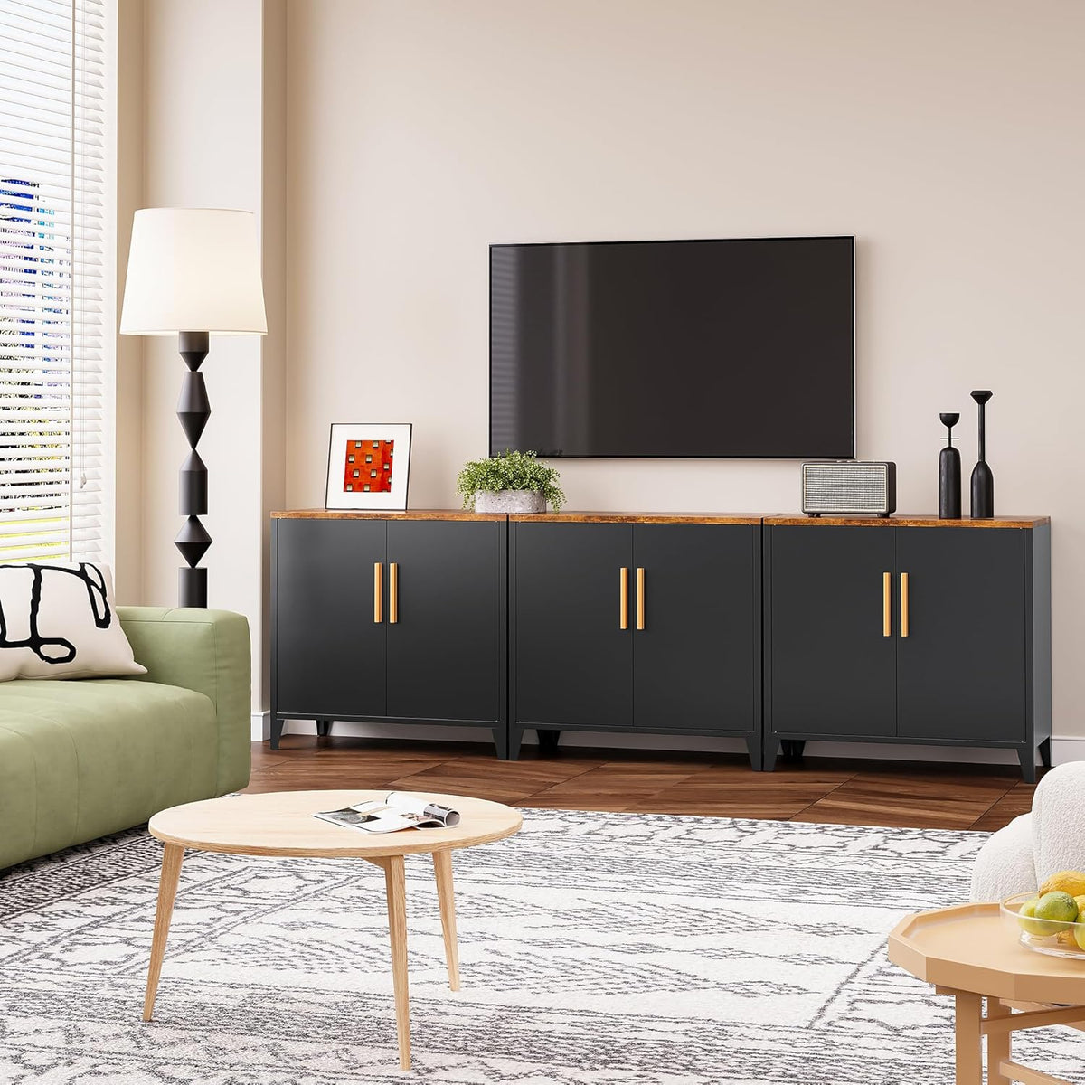 SISESOL Black Storage Cabinet with Doors and Shelves,30 inch Pantry Cabinet Sideboard with