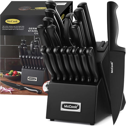 McCook® Premium Black Knife Sets,German Stainless Steel Kitchen Knives Block Set with Built-in