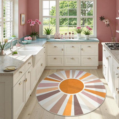 STARUIA Boho Sun Round Washable 6Ft Area Rug for Living Room, Soft Non-Slip Boho Rainbow Kids