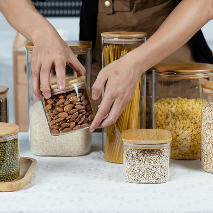 22oz Airtight Square Spice Containers with Bamboo Lid Set of 6 (650ml) Kitchen Pantry Organization