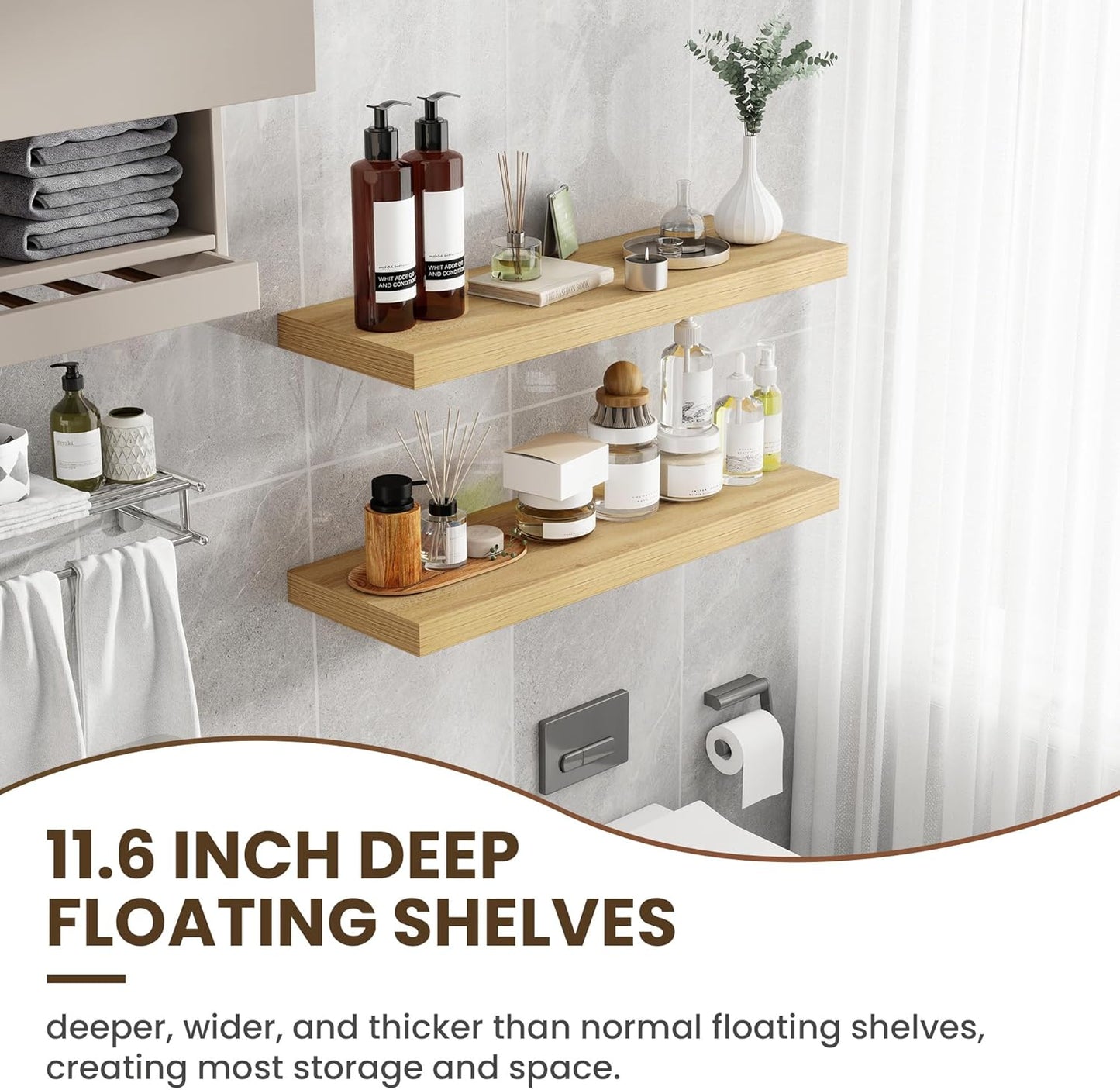 36 Inch Floating Shelves, 11.6 Inch Deep Floating Shelves for Wall, Floating Shelf with Invisible