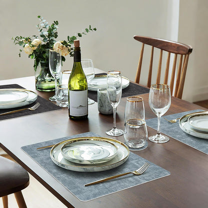 Faux Leather Dual Sided Placemats Set of 6, Square Non-Slip Heat Resistant Placemats with Coaster