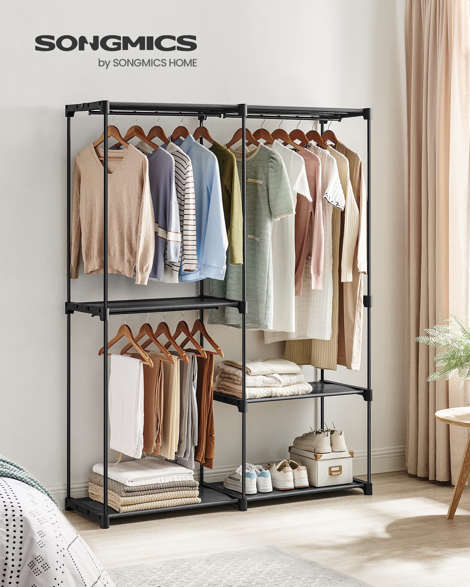 SONGMICS Portable Closet, Freestanding Closet Organizer, Clothes Rack with Shelves, Hanging Rods