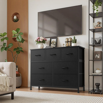 Sweetcrispy 7 Drawer Fabric Dresser for Bedroom Storage with Bins, Black