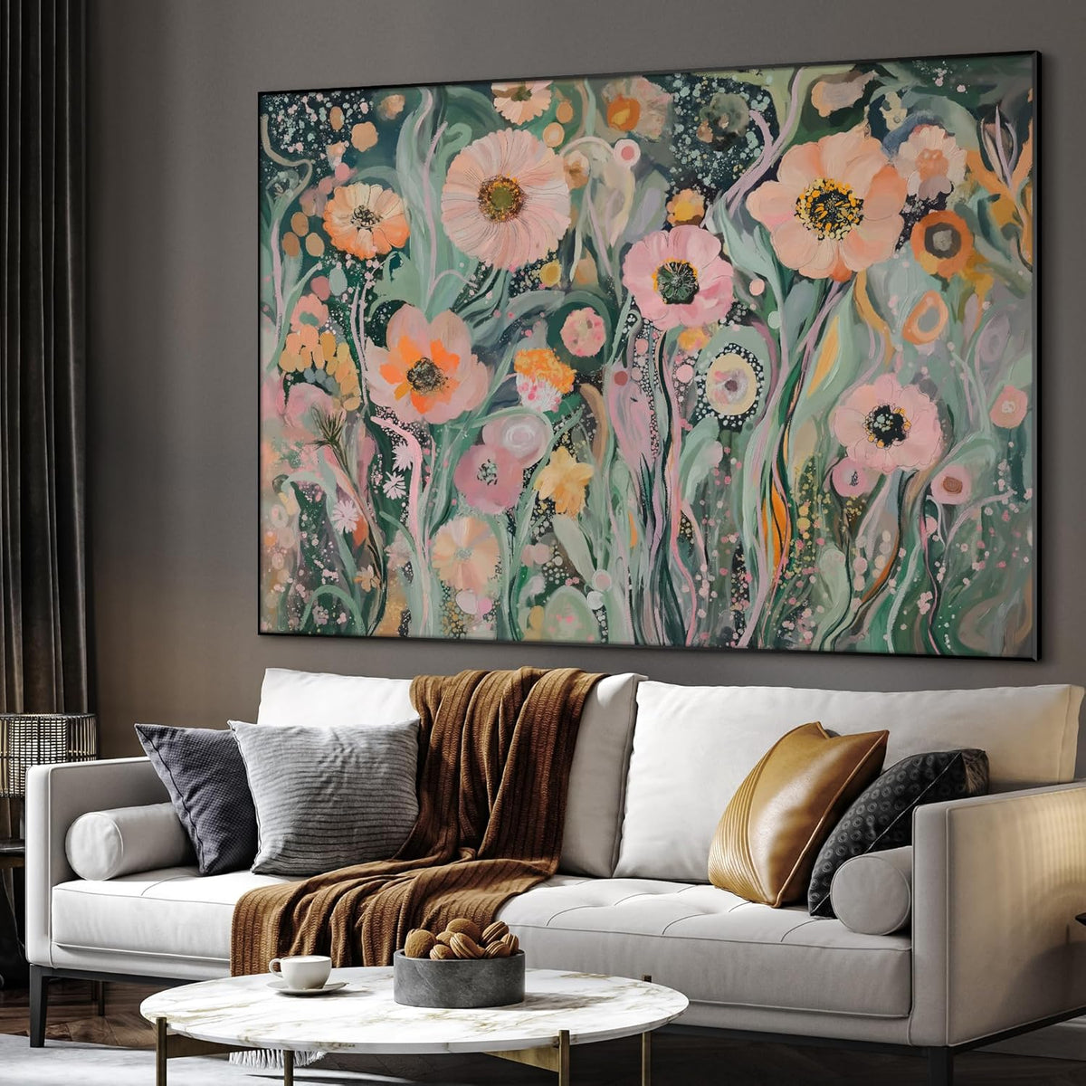 SIGNWIN 46"x60" Extra Large Framed Wall Art Whimsical Garden Bloom, Colorful Abstract Floral for