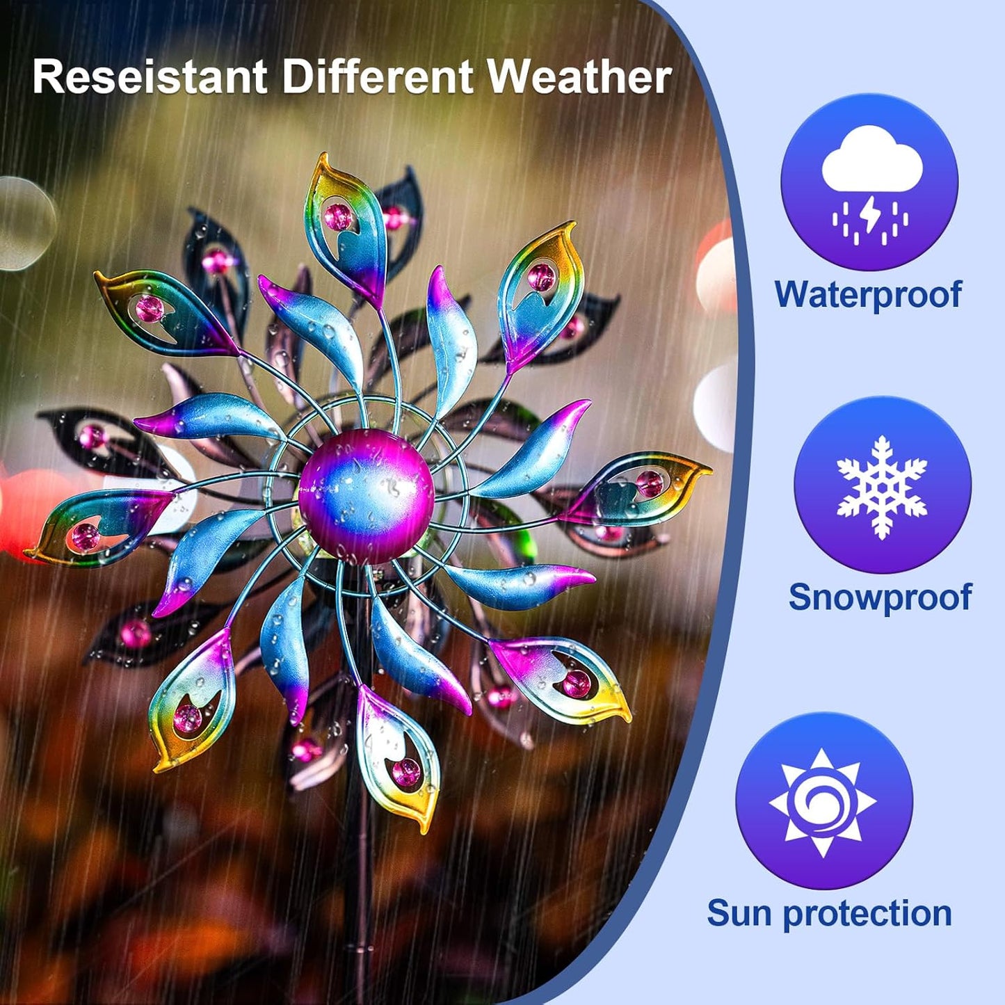 360°Peacock Solar Wind Spinner with Lights Blue Metal Garden Outdoor Decor Yard Lawn Art Decor for