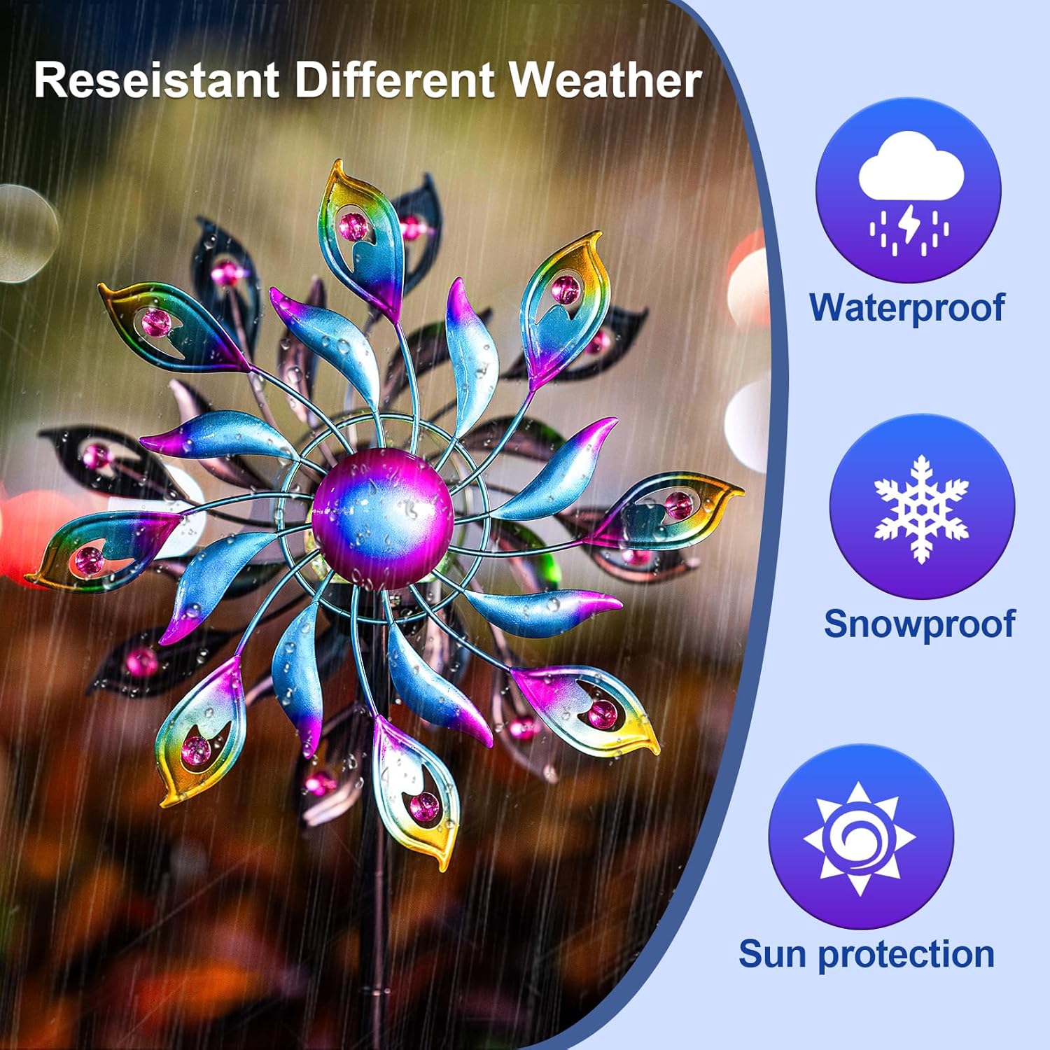 360°Peacock Solar Wind Spinner with Lights Blue Metal Garden Outdoor Decor Yard Lawn Art Decor for