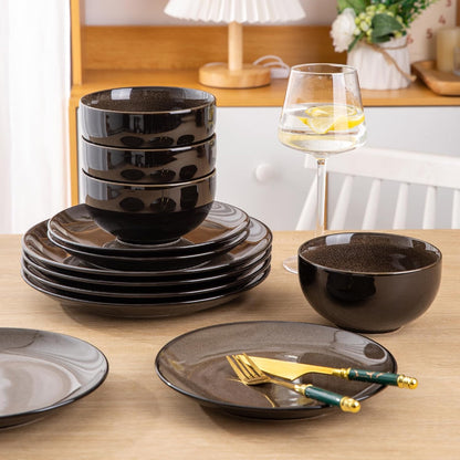 LERATIO Ceramic Dinnerware Sets for 4,Stoneware Coupe Plates and Bowls Sets,Highly Chip and Crack