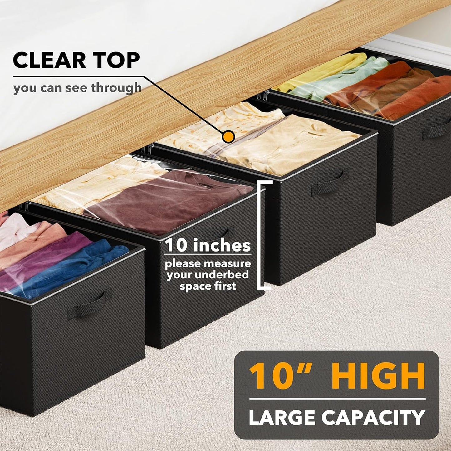 SpaceAid 4 Pack 10" High Under Bed Storage Containers, Large Underbed Storage Organizer Bins with