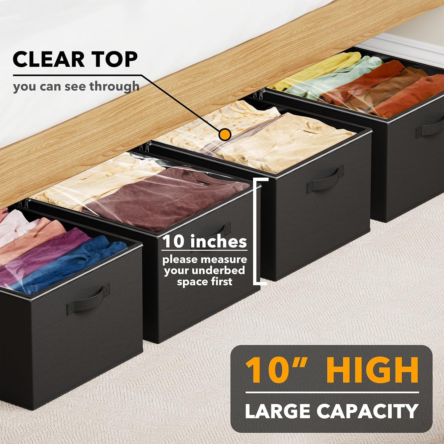 SpaceAid 4 Pack 10" High Under Bed Storage Containers, Large Underbed Storage Organizer Bins with