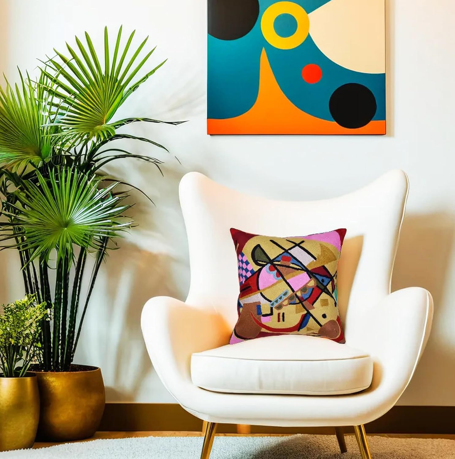 Kandinsky Modern Couch Pillow Cover - Yellow Gold | Abstract, Contemporary, Outdoor, Mid Century