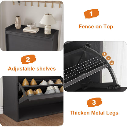 GarveeHome Shoe Cabinet with 3 Flip Drawers, Wooden Shoe Organizer Cabinet with Adjustable Shelf