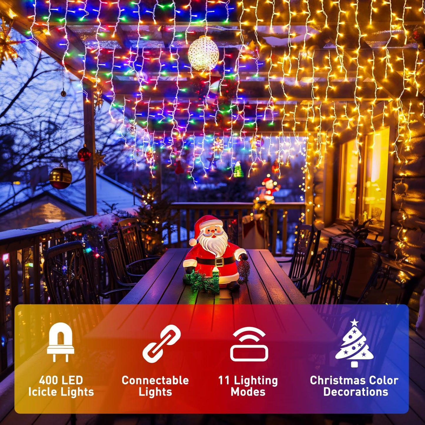 JMEXSUSS Color Changing Outdoor Waterproof Icicle Lights, 400 LED with Remote, Warm White to