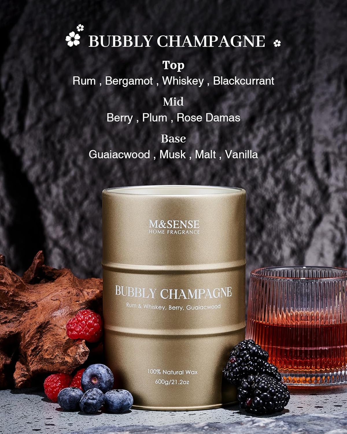 M&SENSE Bubbly Champagne Large Candles for Home Scented, Candles Gifts for Women & Men, Natural Soy