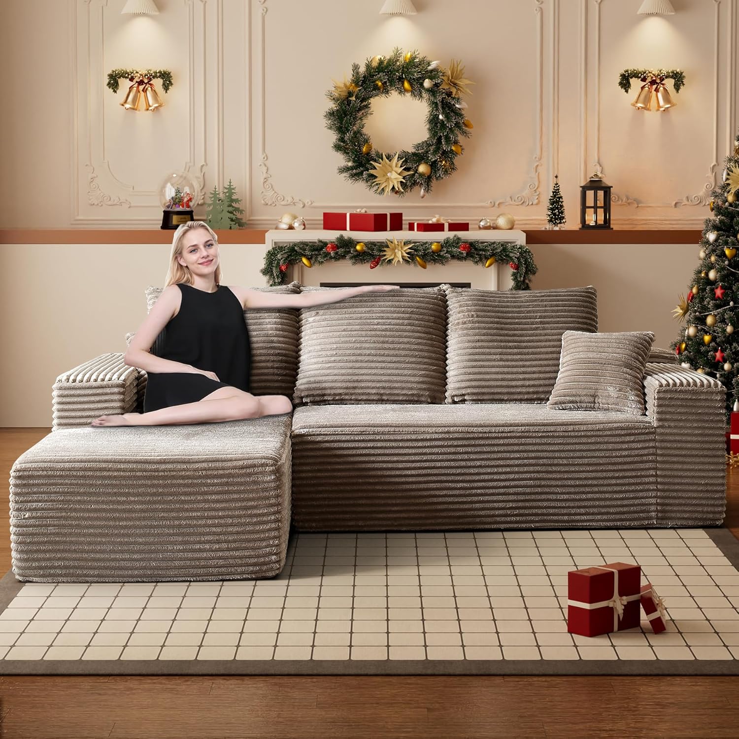 HYJT-H&K Modular Sectional Sofa Cloud Couch, 107" Comfy L Shaped Sectional Couches for Living Room