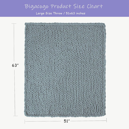 Bigacogo Chunky Knit Throw Blanket for Couch, 51x63 inches, 100% Hand Knitted with Thick Jumbo