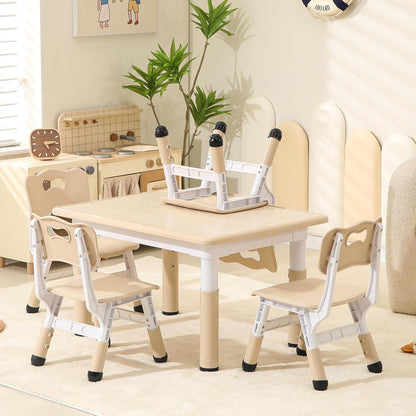 Height-Adjustable Kids Table and Chairs, 31.5''L x 23.6''W Toddler Table and 4 Chairs Set with