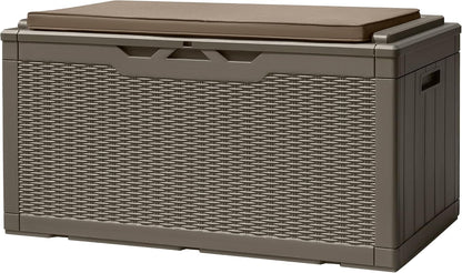 Devoko 100 Gallon Deck Box, Waterproof Resin Outdoor Storage Box with Cushion for Outside, Large