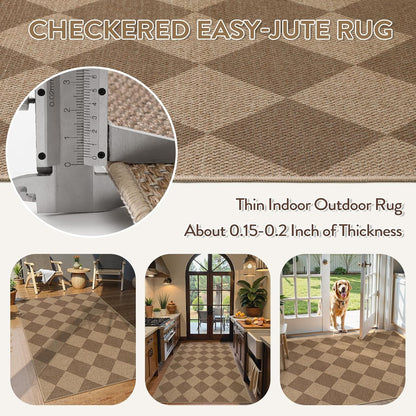 Lahome Checkered Easy Jute Indoor Outdoor Rug, 3x5 Washable Nature Rug for Entryway Living Room